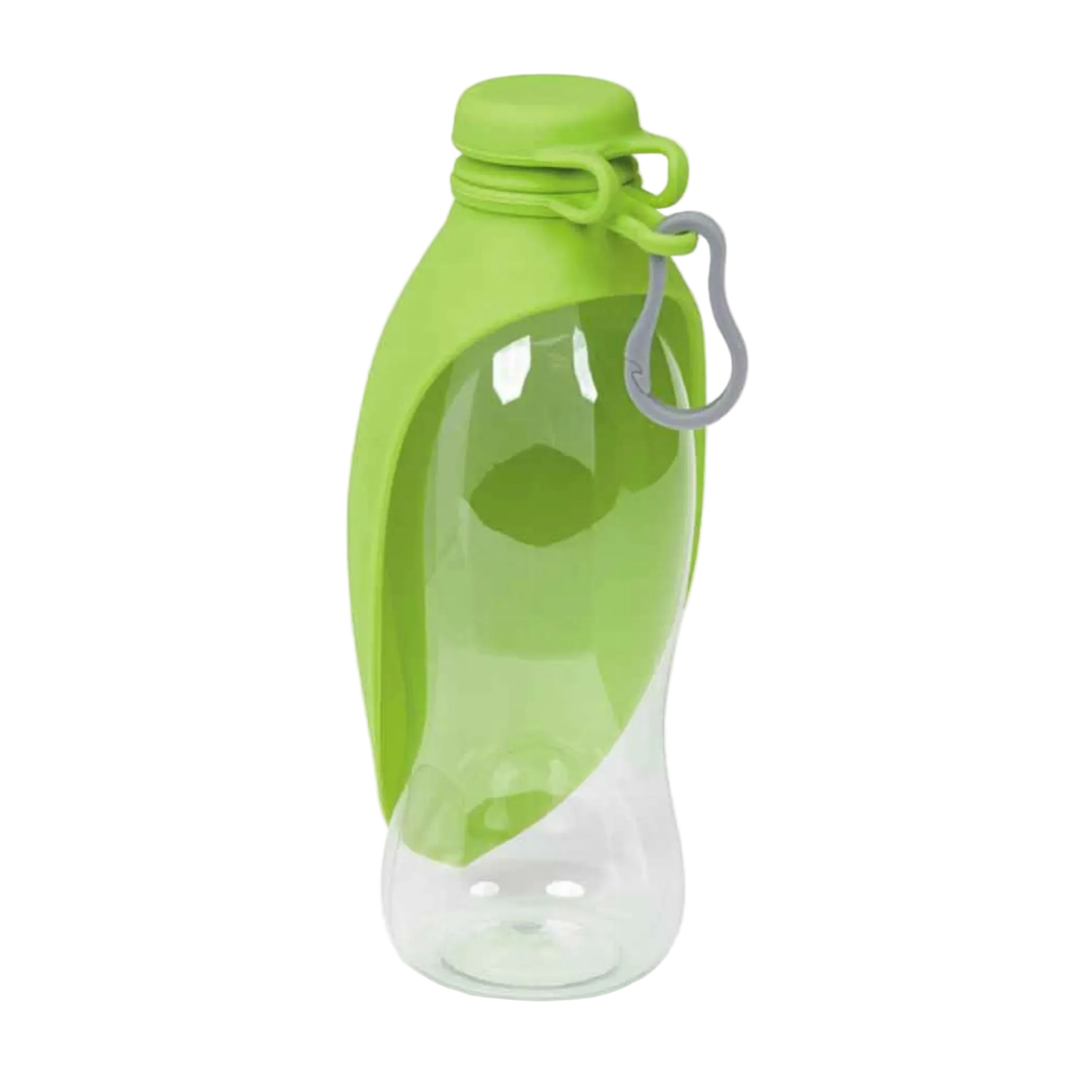 Green water bottle with a clear section on a white background