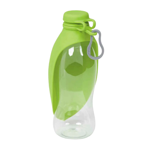 Green water bottle with a clear section on a white background