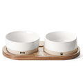 LE TAUCI PET Dog and Cat Bowl Set with Acacia Wood Tray - 2 Cup Ceramic Puppy Bowls for Cats &Small Dogs, Dual Food and Water Bowls with Weighted Non-Slip Base