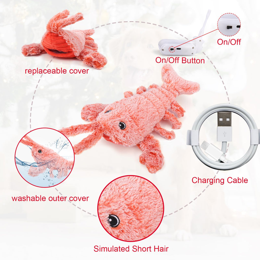 Mity Rain Interactive Lobster Dog Toy - Keeps Small, Medium & Large Dogs Busy Indoors & Outdoors - Rechargeable, Plush & Squeaky