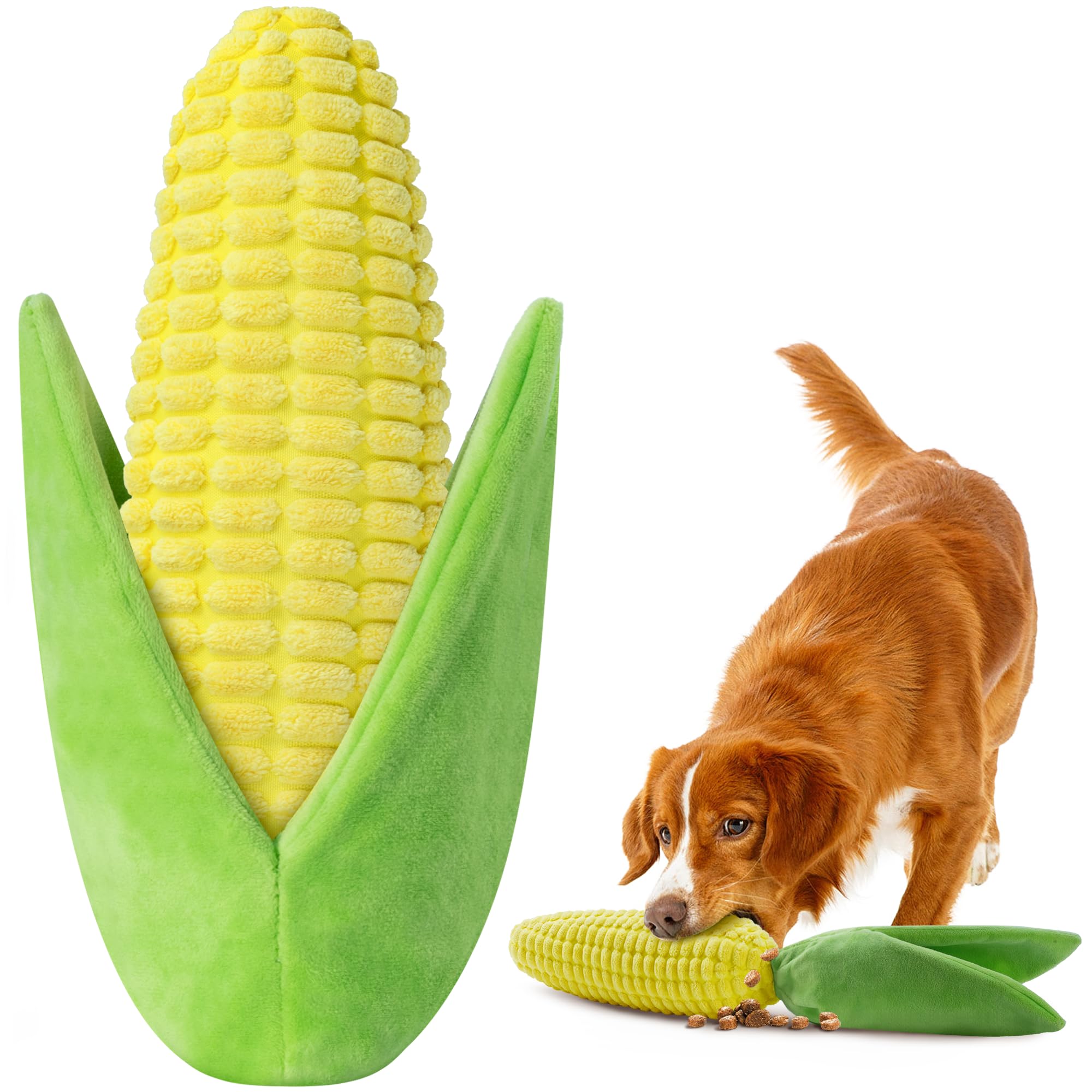Vitscan Tough Dog Toys for Not Aggressive Chewers, Durable Dog Chew Toys for Small Medium Large Dogs,Interactive Crinkle Squeaky Dog Toys to Keep Them Busy Corn Plush Puppy IQ Training Dogs Puzzle Toy