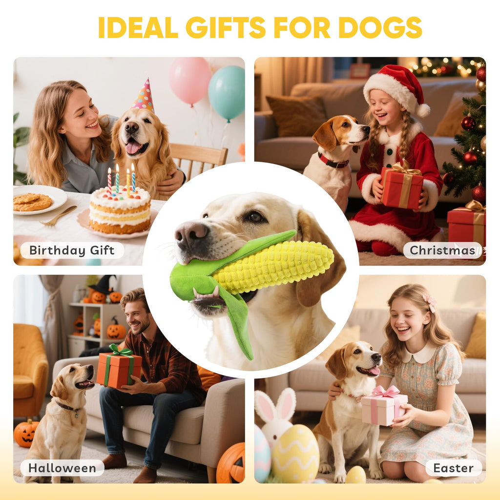 Vitscan Tough Dog Toys for Not Aggressive Chewers, Durable Dog Chew Toys for Small Medium Large Dogs,Interactive Crinkle Squeaky Dog Toys to Keep Them Busy Corn Plush Puppy IQ Training Dogs Puzzle Toy