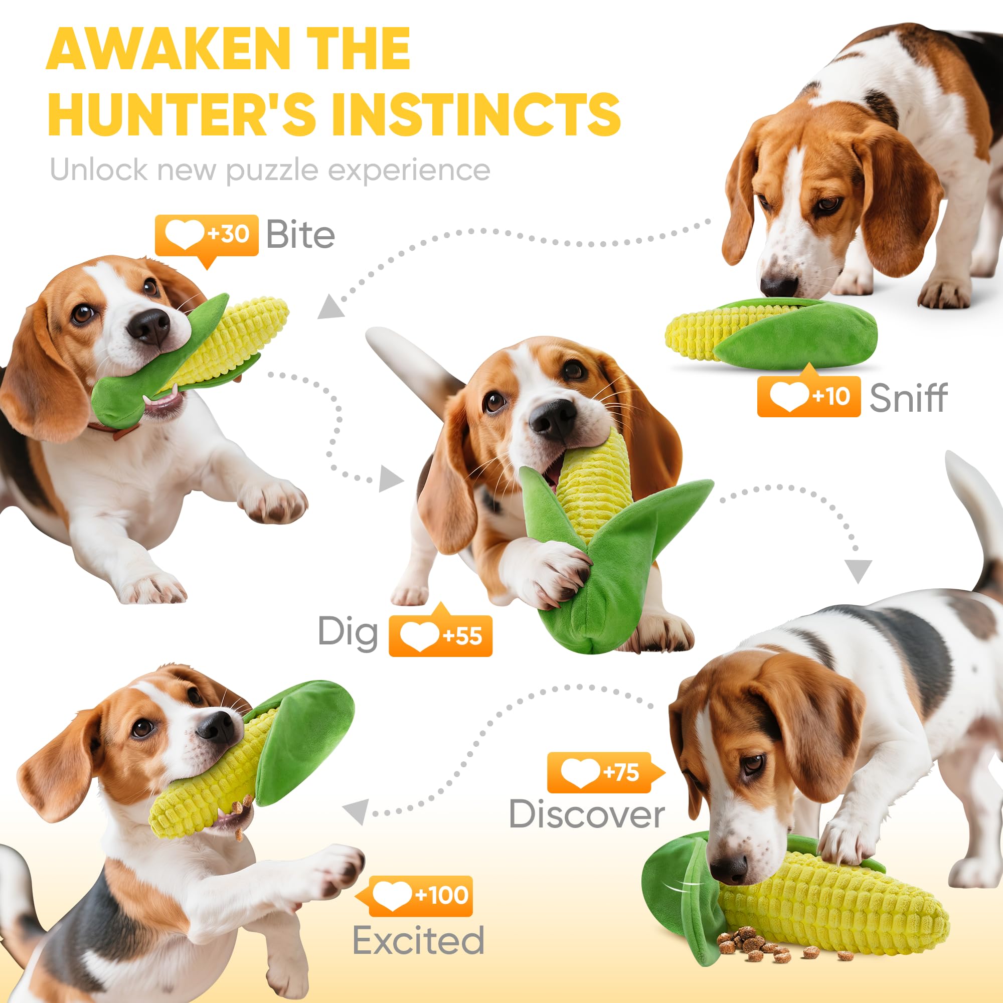 Vitscan Tough Dog Toys for Not Aggressive Chewers, Durable Dog Chew Toys for Small Medium Large Dogs,Interactive Crinkle Squeaky Dog Toys to Keep Them Busy Corn Plush Puppy IQ Training Dogs Puzzle Toy