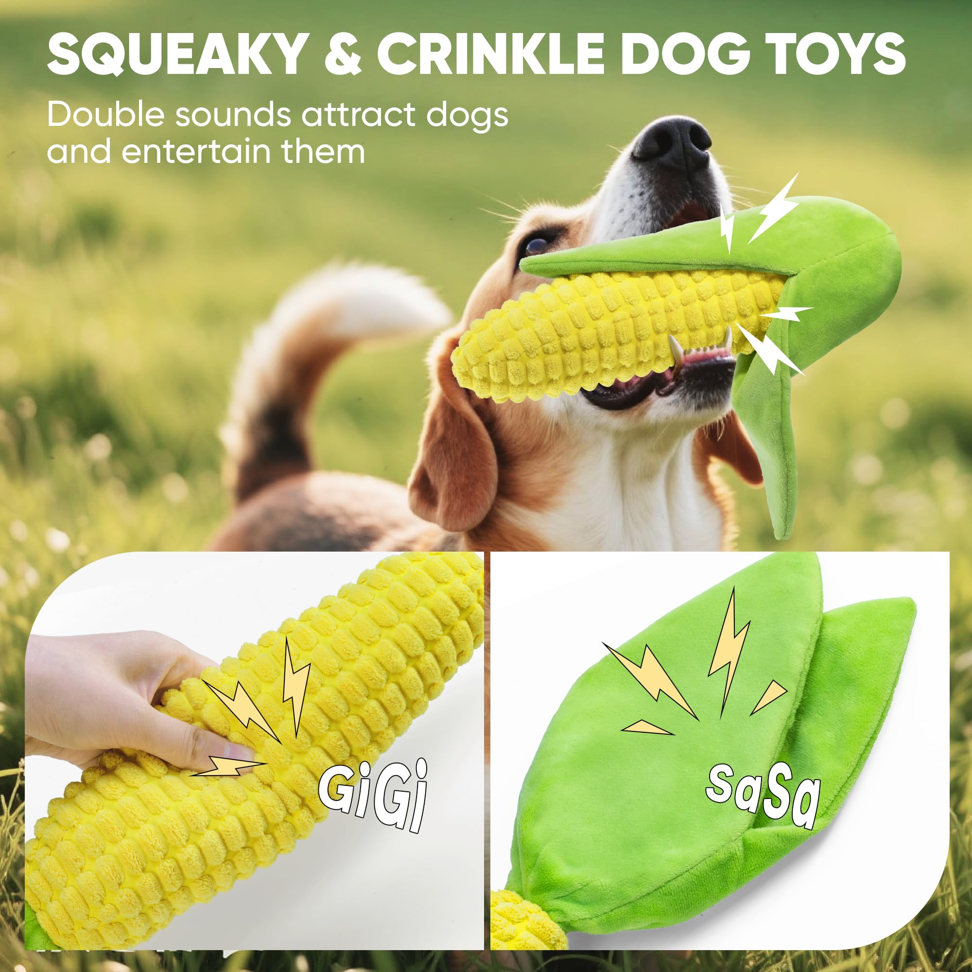 Vitscan Tough Dog Toys for Not Aggressive Chewers, Durable Dog Chew Toys for Small Medium Large Dogs,Interactive Crinkle Squeaky Dog Toys to Keep Them Busy Corn Plush Puppy IQ Training Dogs Puzzle Toy
