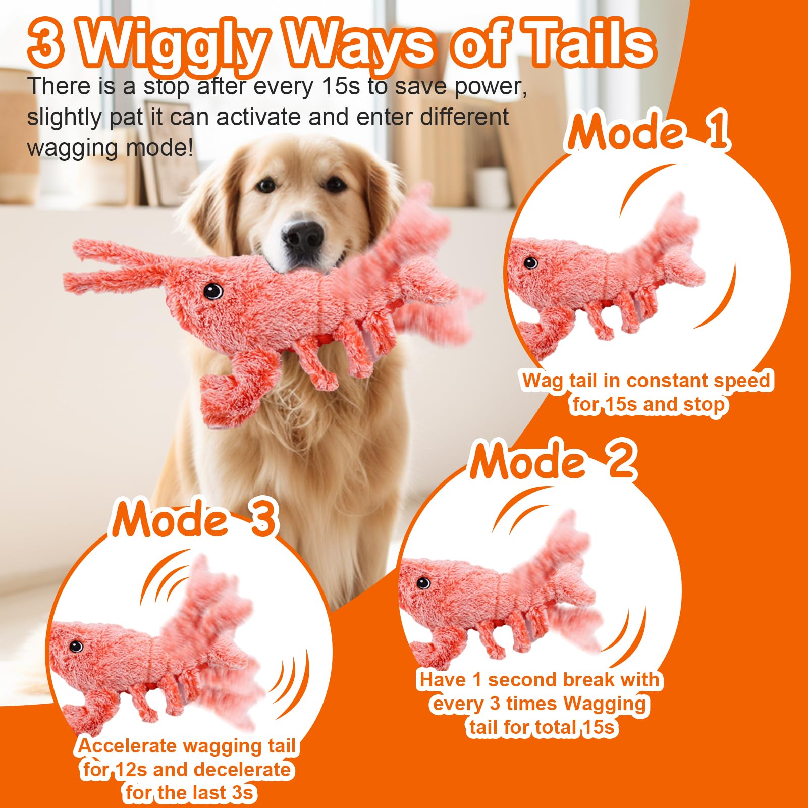 Mity Rain Interactive Lobster Dog Toy - Keeps Small, Medium & Large Dogs Busy Indoors & Outdoors - Rechargeable, Plush & Squeaky