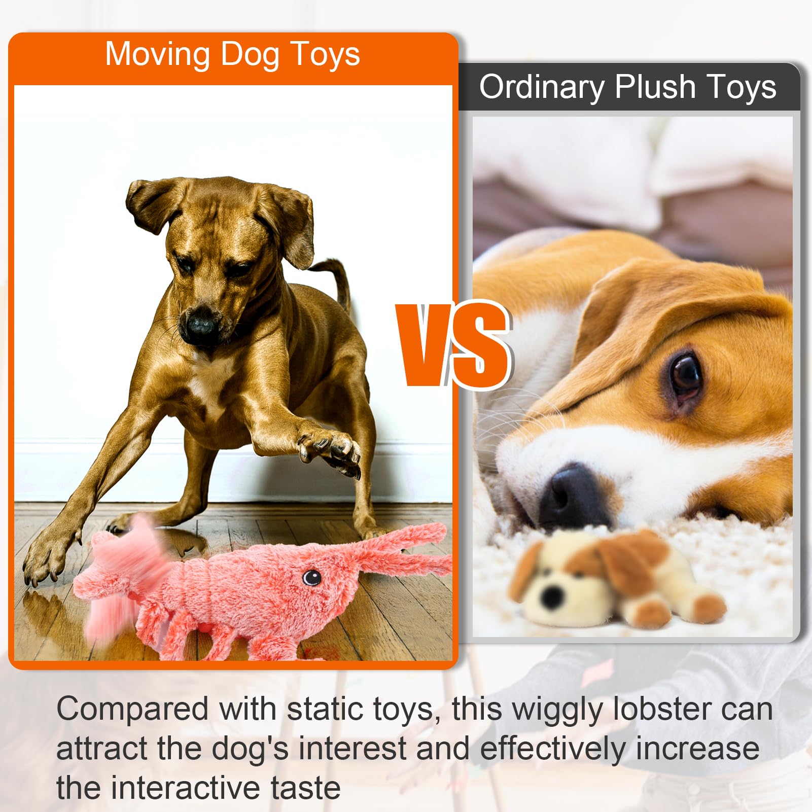 Mity Rain Interactive Lobster Dog Toy - Keeps Small, Medium & Large Dogs Busy Indoors & Outdoors - Rechargeable, Plush & Squeaky